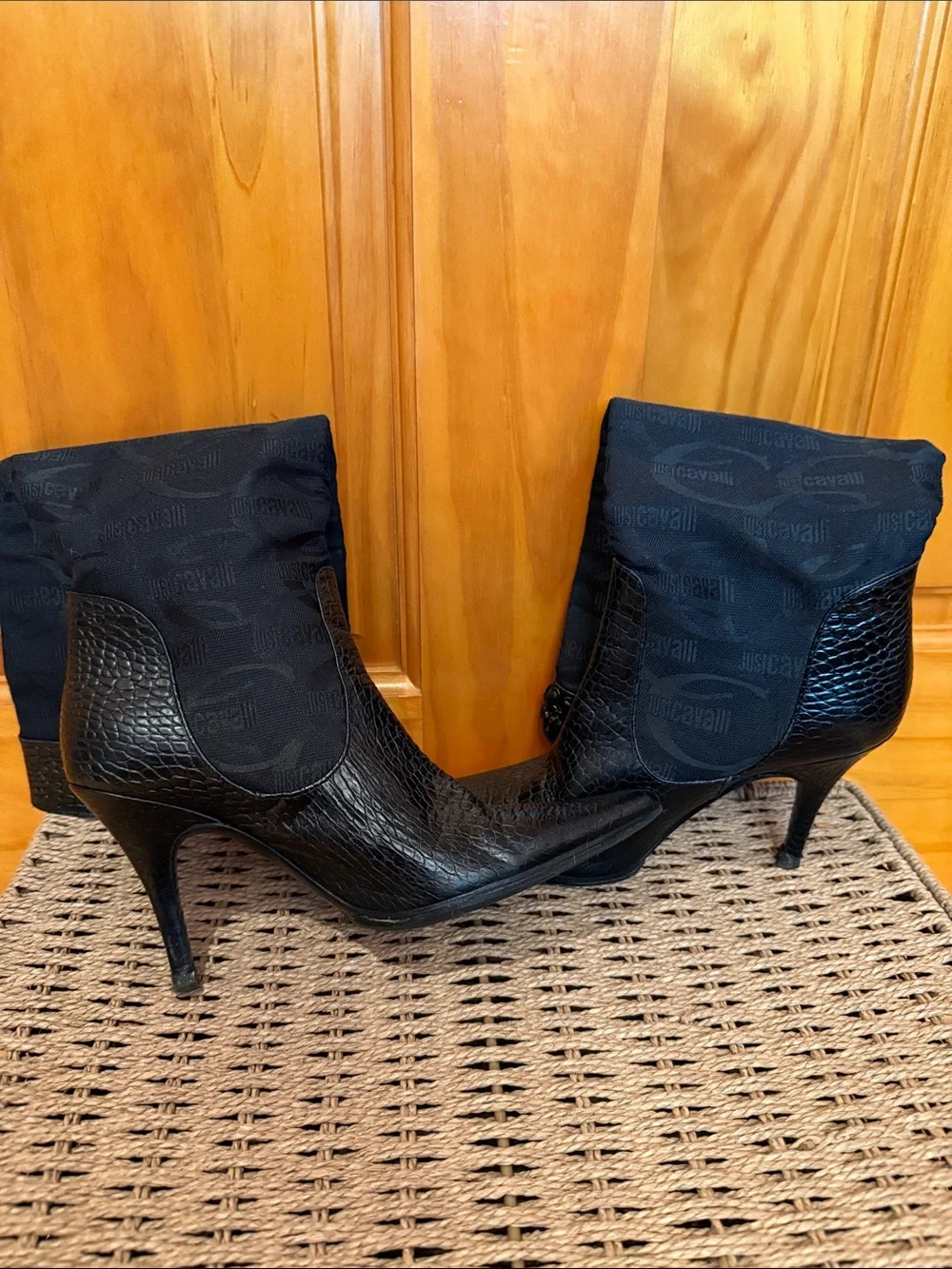 Just Cavalli Black Faux-Croc Stiletto Boots